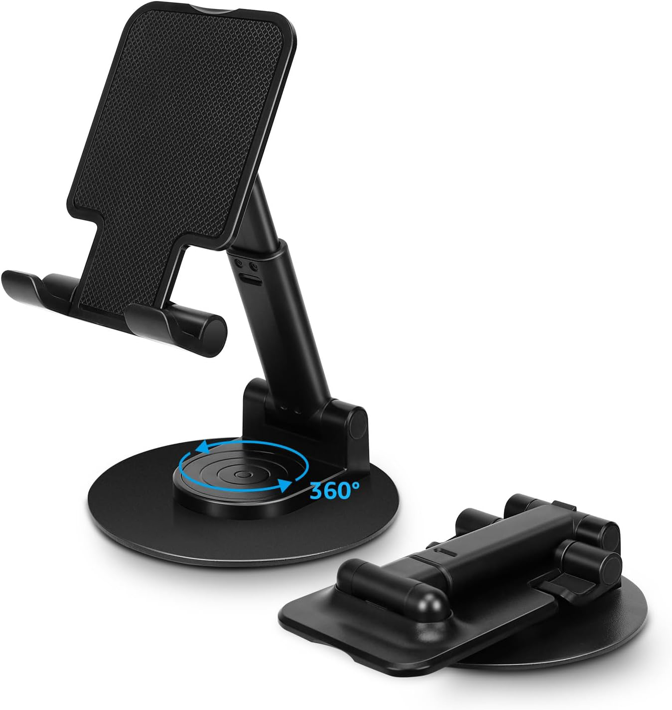 360°Rotating Cell Phone Holder for Desk, Fully Foldable Phone Stand,Angle & Height Adjustable DeskPhone Stand, for Office & Kitchen, Fits All Smart Phones, iPhone, Switch,Tablet