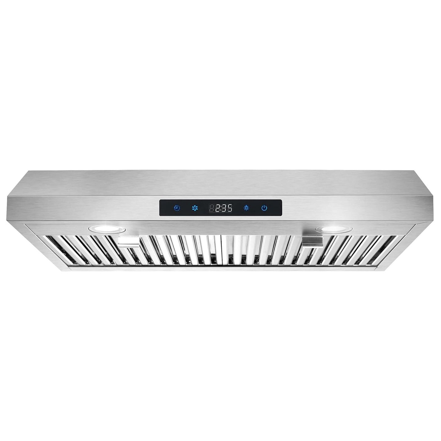 30 inch Kitchen Under Cabinet Range Hood 3-Speed 600CFM Vent w/LEDs Silver/Black