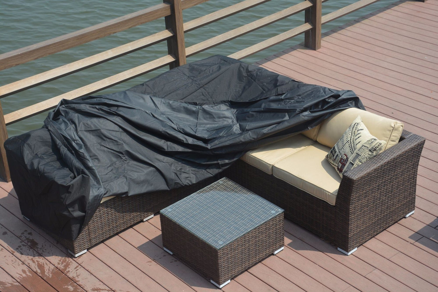 Direct Wicker 106x106in Durable and Water Resistant Outdoor Furniture Cover with Buckles Fits