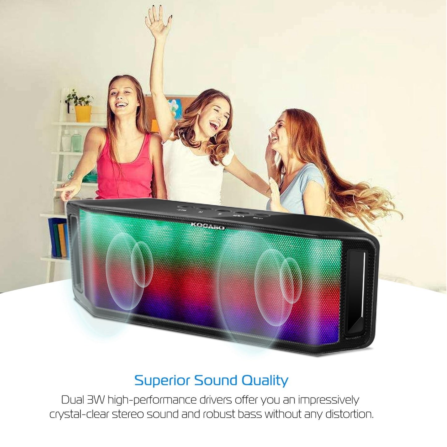 LED Wireless Speaker Dynamic Multicolor Hands-free FM Radio USB MMC Reading Aux In for Party Camping Travel