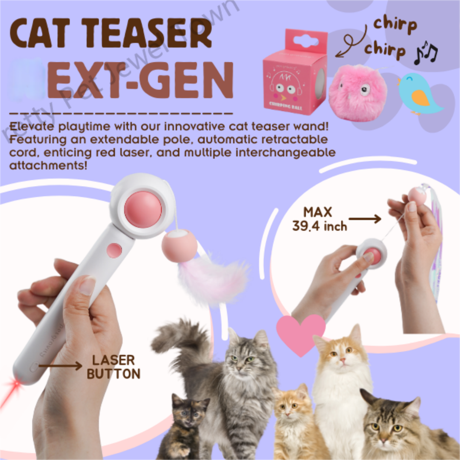 Cat Toy Two Product Sets, Including Retractable Laser Cat Toy Stick + Intelligent Bird Call Cat Toy Interactive Ball, Pet Fun Products, Pet Interactive Toy, Cat Toy Ball, Cat Teasing Laser Pointer.