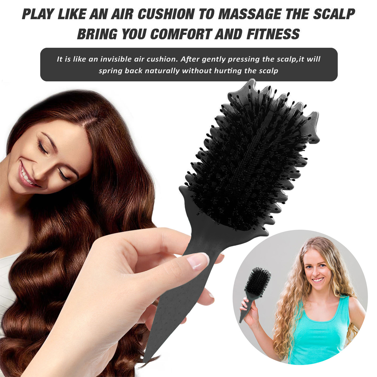 Curl Defining Brush,Boar Bristle Hair Brush Styling Brush for detangling,combing and shaping men and women,curls to reduce pulling and curl separation(Black)