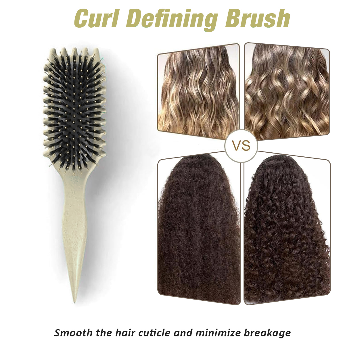 Curl Defining Brush,Boar Bristle Hair Brush Styling Brush for detangling,combing and shaping men and women,curls to reduce pulling and curl separation(Mickey White)