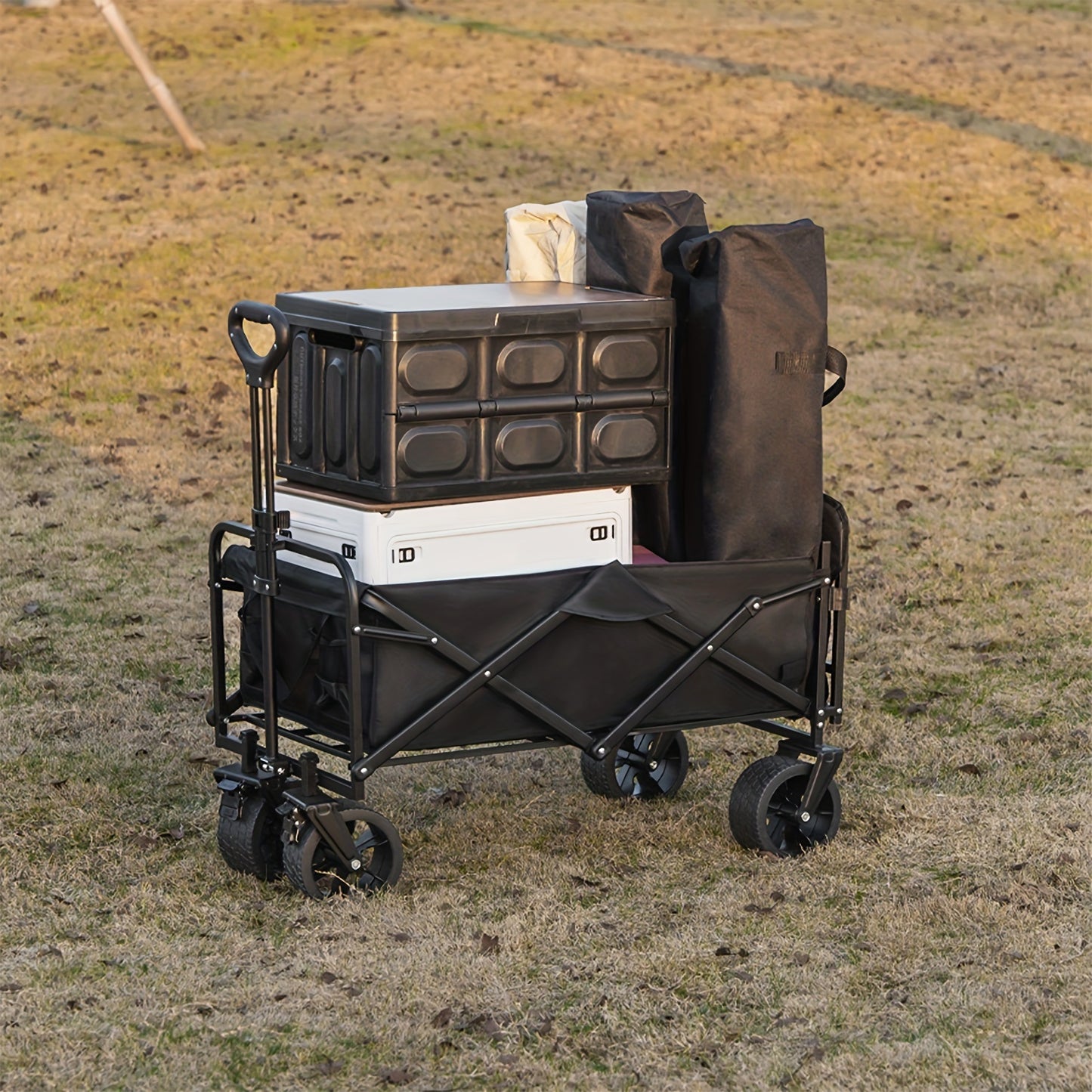 1pc Collapsible Foldable Wagon Cart Storage Box, 300/500LBS Heavy Duty Utility Garden Cart With All-Terrain Wheels For Beach, Lawn, Sports, Camping, Black, Can be Used As a Pet Cart