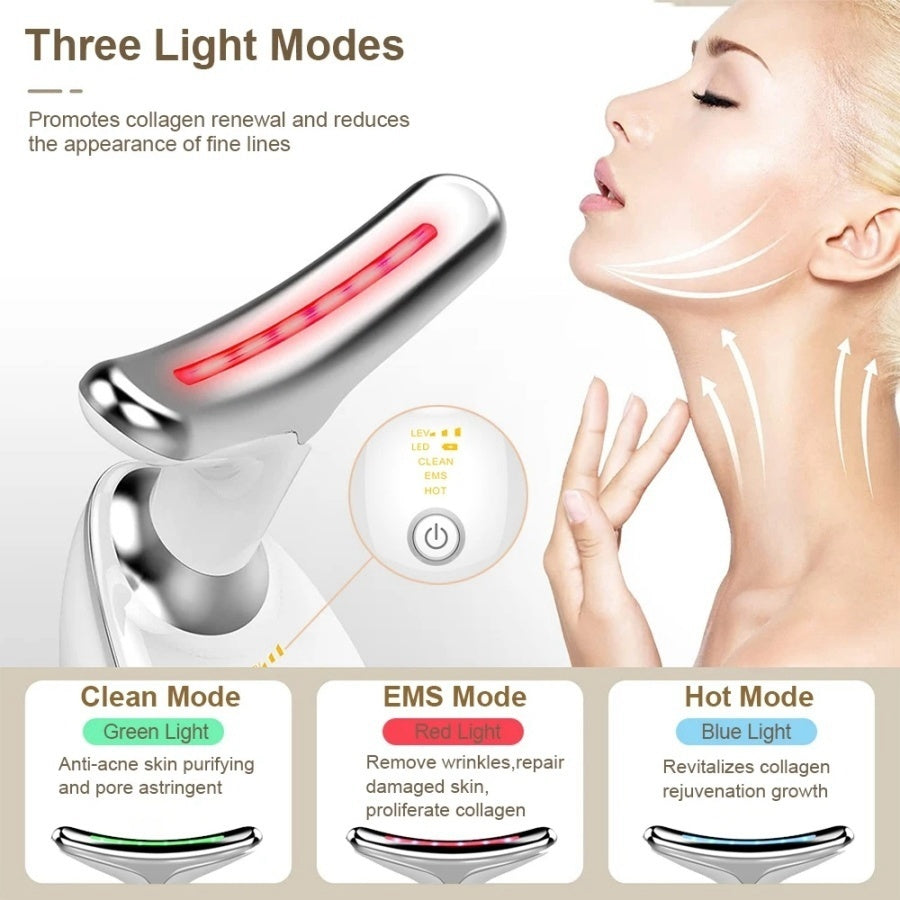 Face Massager Anti-Wrinkle Face Device 3 Modes 45°C Neck Lifting Massagers LED High Frequency Beauty Instrumen EMS Face Massage for Women