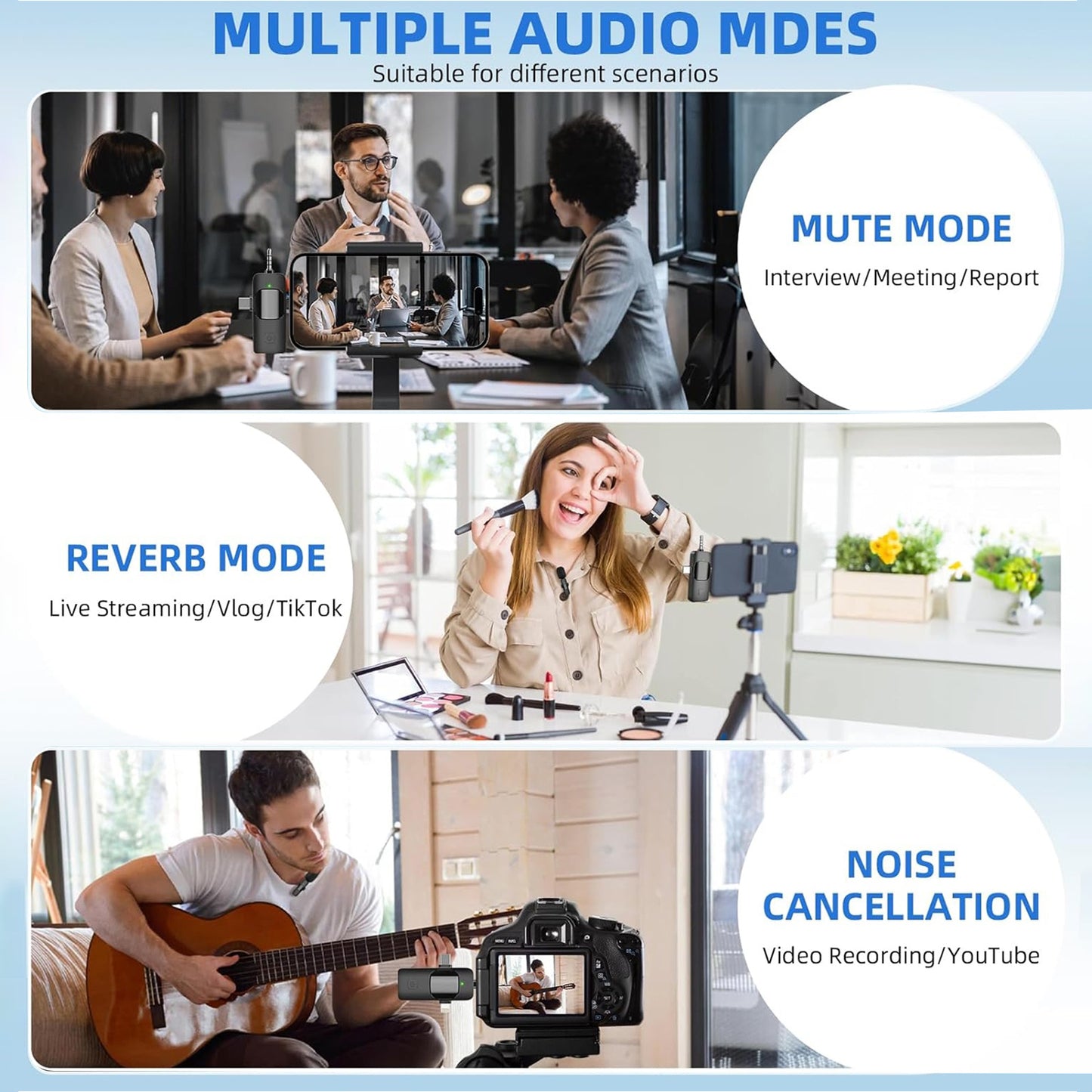 Wireless Microphone for iPhone, Android, Camera, iPad, USB C Microphone, 3 in 1 Dual Professional Wireless Lavalier Mini Microphone, Plug-Play Wireless Mic for Video Recording,YouTube,TikTok