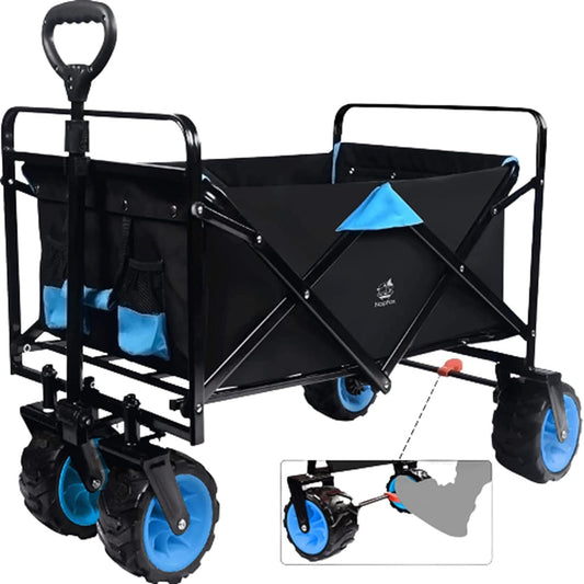 Collapsible Heavy Duty Beach Wagon Cart Outdoor Folding Utility Camping Garden Beach Cart with Universal Wheels Adjustable Handle Shopping