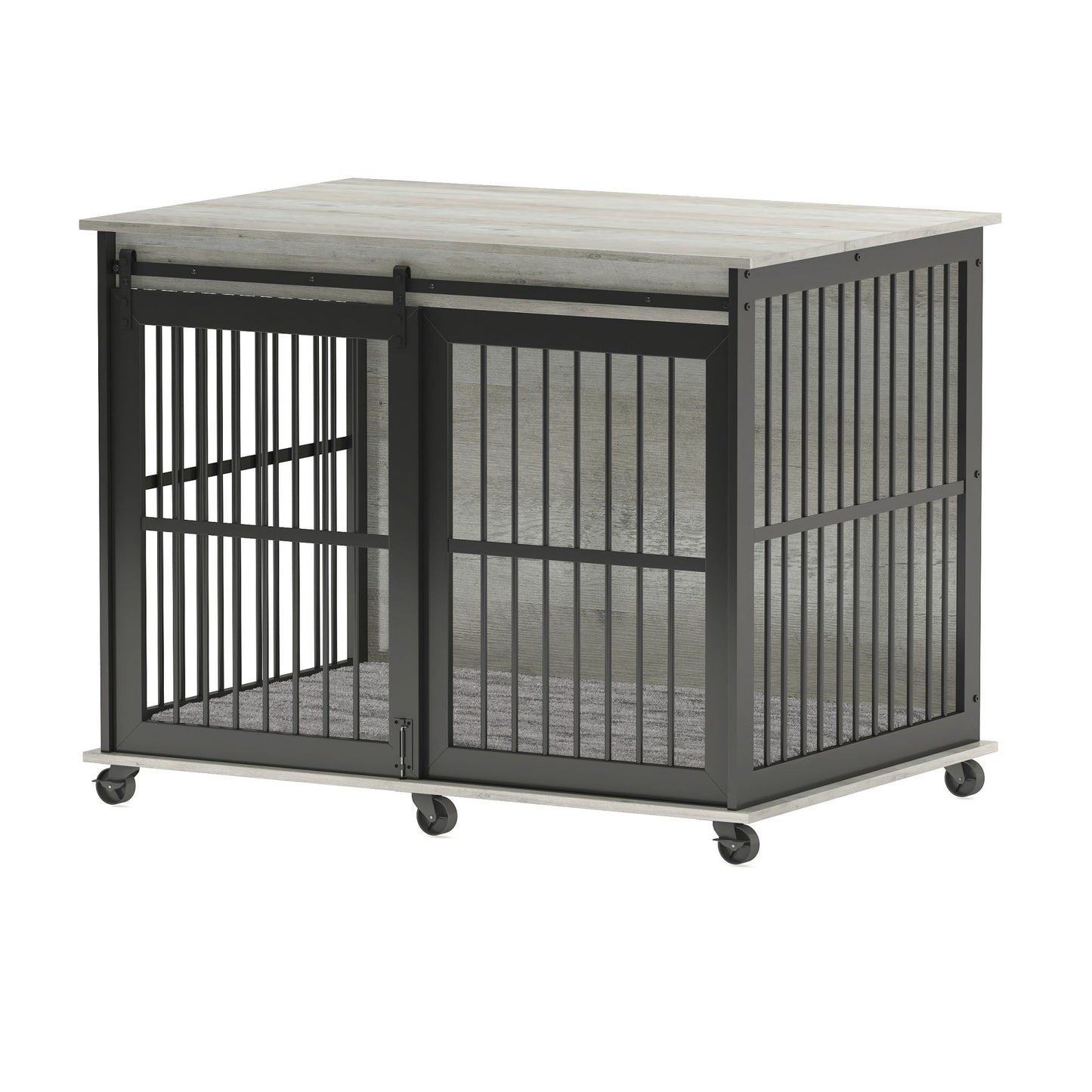 Furniture dog crate sliding iron door dog crate with mat. (Rustic Brown,43.7''W x 30''D x 33.7''H).