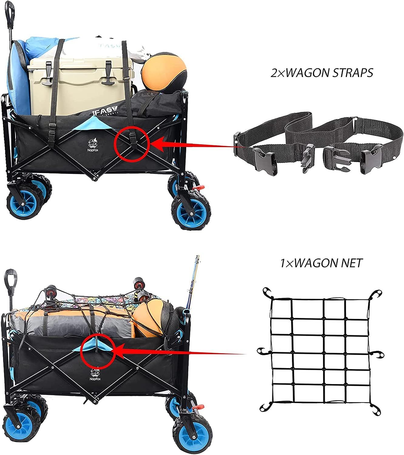 Collapsible Heavy Duty Beach Wagon Cart Outdoor Folding Utility Camping Garden Beach Cart with Universal Wheels Adjustable Handle Shopping