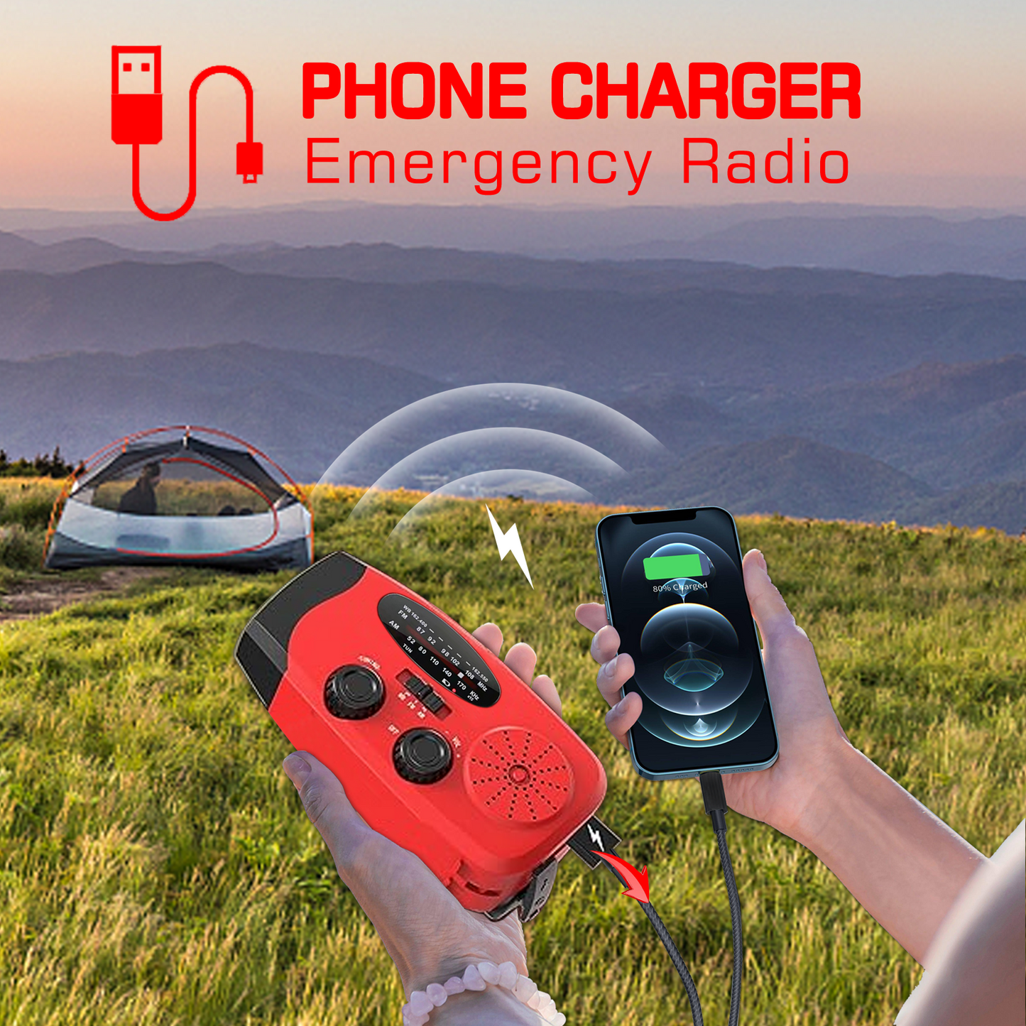 Emergency Hand Crank Radio with LED Flashlight for Emergency, AM/FM NOAA Portable Weather Radio with 2000mAh Power Bank Phone Charger, USB Charged & Solar Power for Camping, Emergency