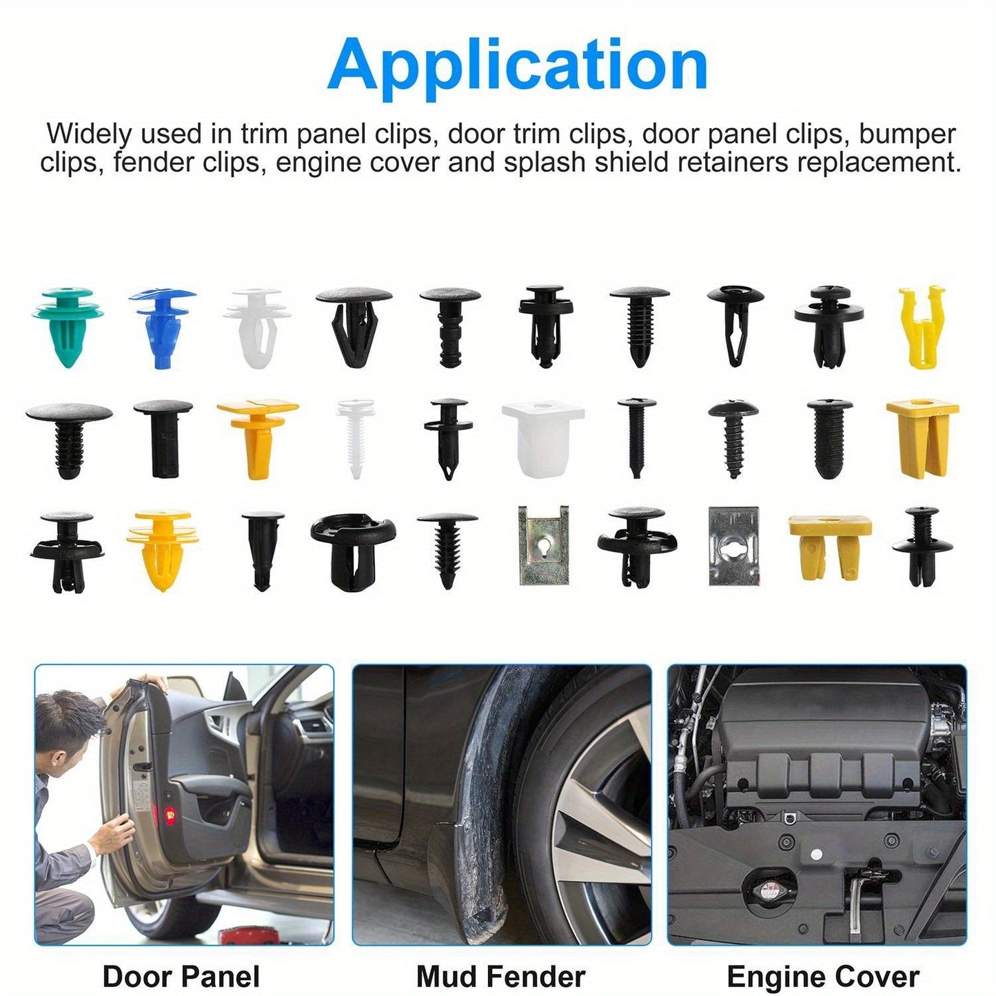 500/1000/1500 pieces of hybrid car fastener rivet push clip kit, nylon bumper fender trim panel cover engine rivets