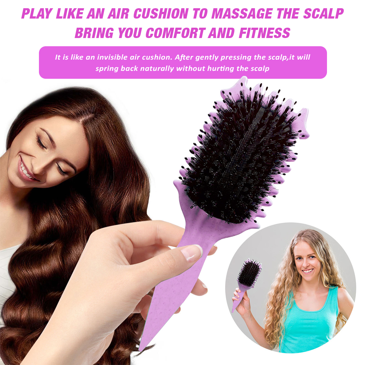 Curl Defining Brush,Boar Bristle Hair Brush Styling Brush for detangling,combing and shaping men and women,curls to reduce pulling and curl separation(Purple)