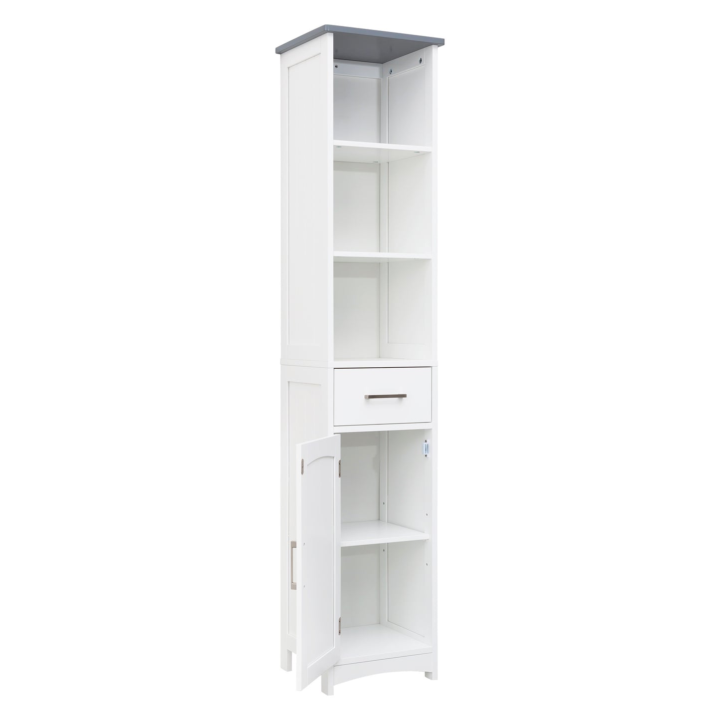 FRALIMK Bathroom Storage Cabinet, Tall Slim Cabinet with 3 Shelves & Door, Floor Freestanding Linen Cabinet for Living Room, White