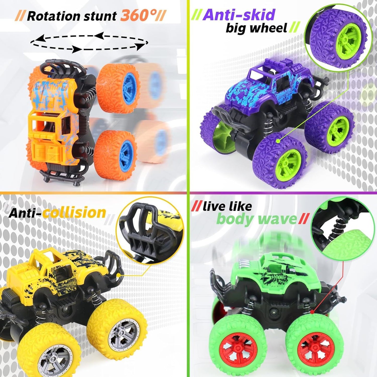 Monster Truck Toys, Pull Back Vehicles Toys, Friction Powered Toy, Mini Push and Go Car Truck Inertia Vehicle, Best Christmas Birthday Party Gift