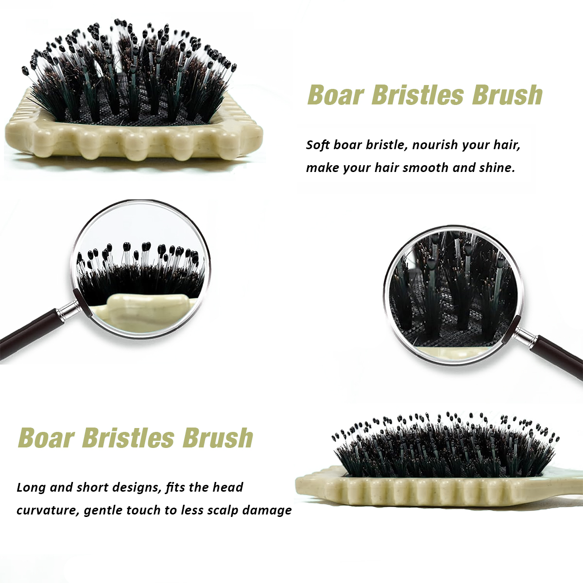 Curl Defining Brush,Boar Bristle Hair Brush Styling Brush for detangling,combing and shaping men and women,curls to reduce pulling and curl separation(Mickey White)