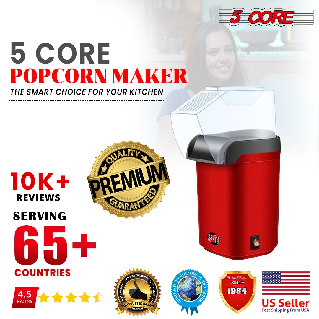 5 Core Popcorn Machine 16 Cup Capacity Hot Air Popper Mini Portable Tabletop Electric Pop Corn Maker Maquina Para Hacer Palomitas De Maiz For Home Movie Party