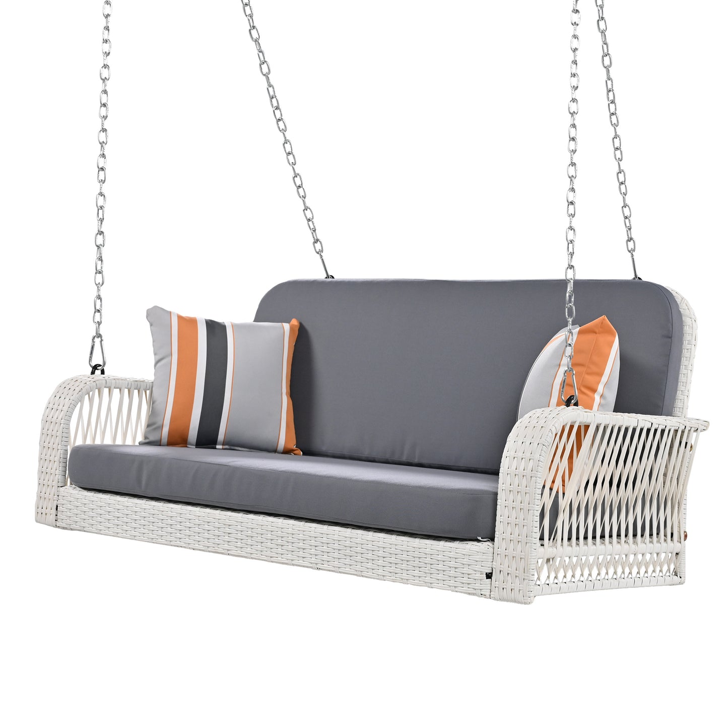 PE Wicker Porch Swing, 2-Seater Hanging Bench With Chains, Patio Furniture Swing For Backyard Garden Poolside