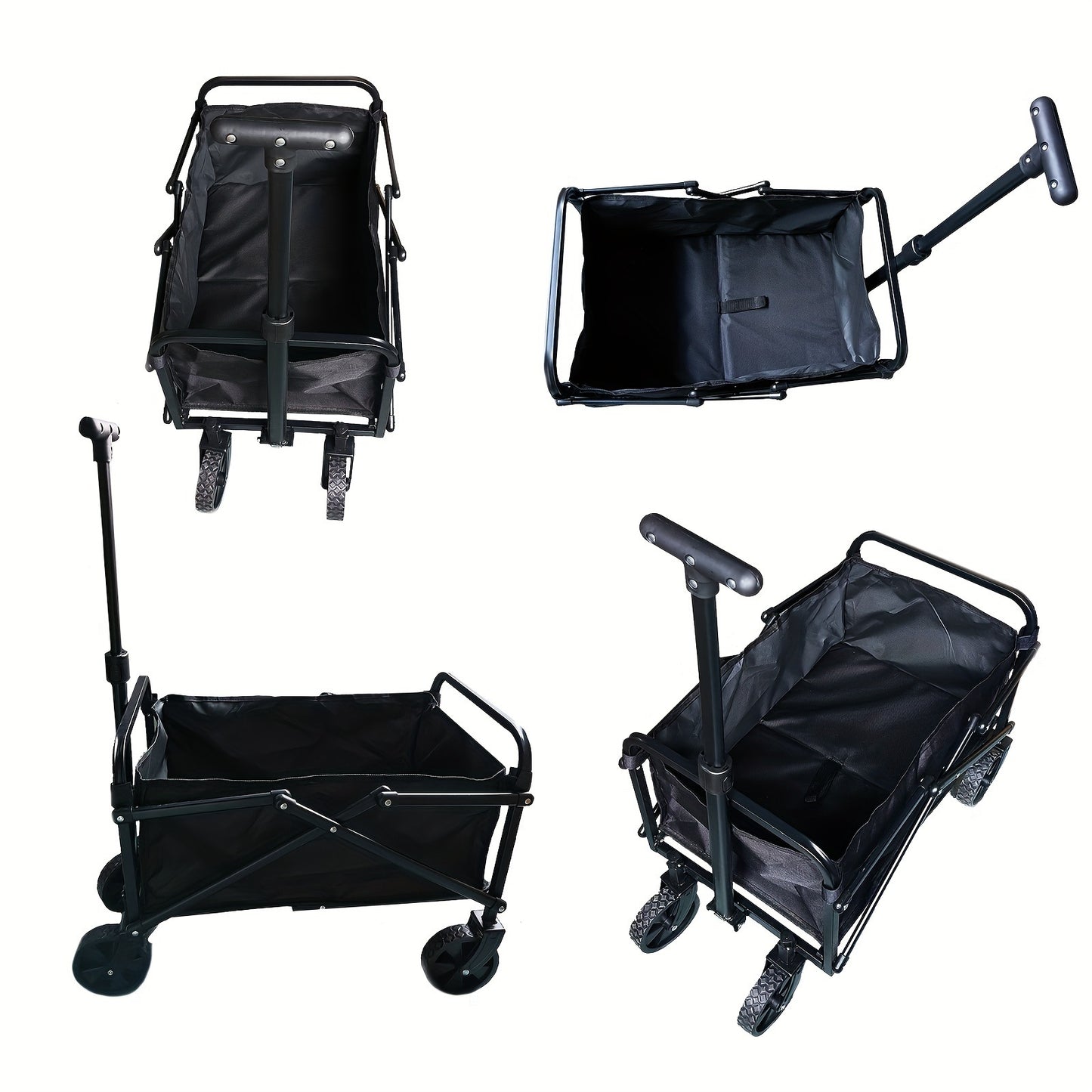 1pc Collapsible Foldable Wagon Cart Storage Box, 300/500LBS Heavy Duty Utility Garden Cart With All-Terrain Wheels For Beach, Lawn, Sports, Camping, Black, Can be Used As a Pet Cart