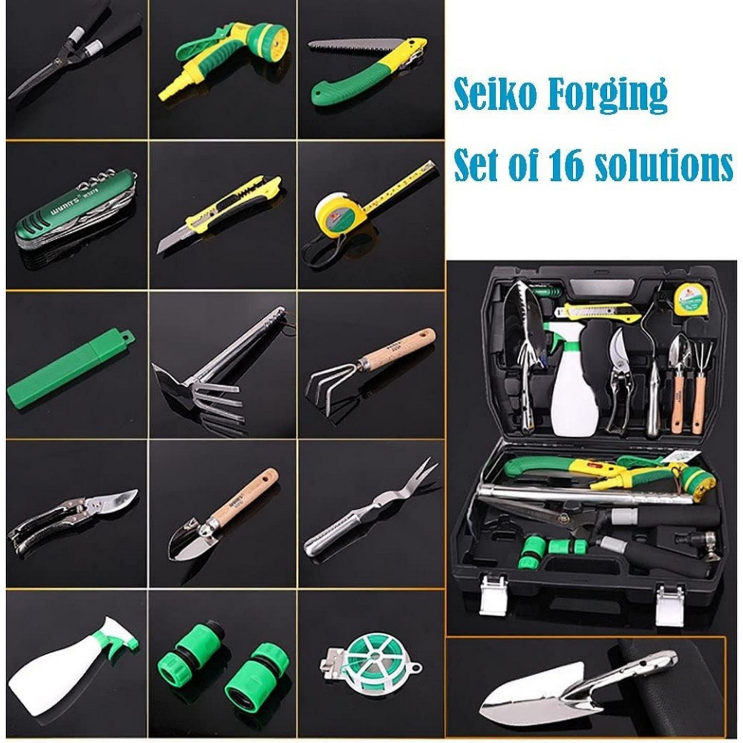 Garden Tool Set, 18 piece Garden Gardening Tool, Garden Digging Tool, Garden Hand Tool Set with Suitcase, Ergonomic, Perfect for Trimming, Digging, and Weeding