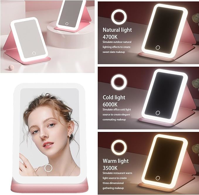 Portable Tabletop | Folding Vanity | LED Lighted Cosmetic | Travel-Friendly Makeup | 3 Color Modes | Suitable for Dressing Room, Bedroom, and Travel