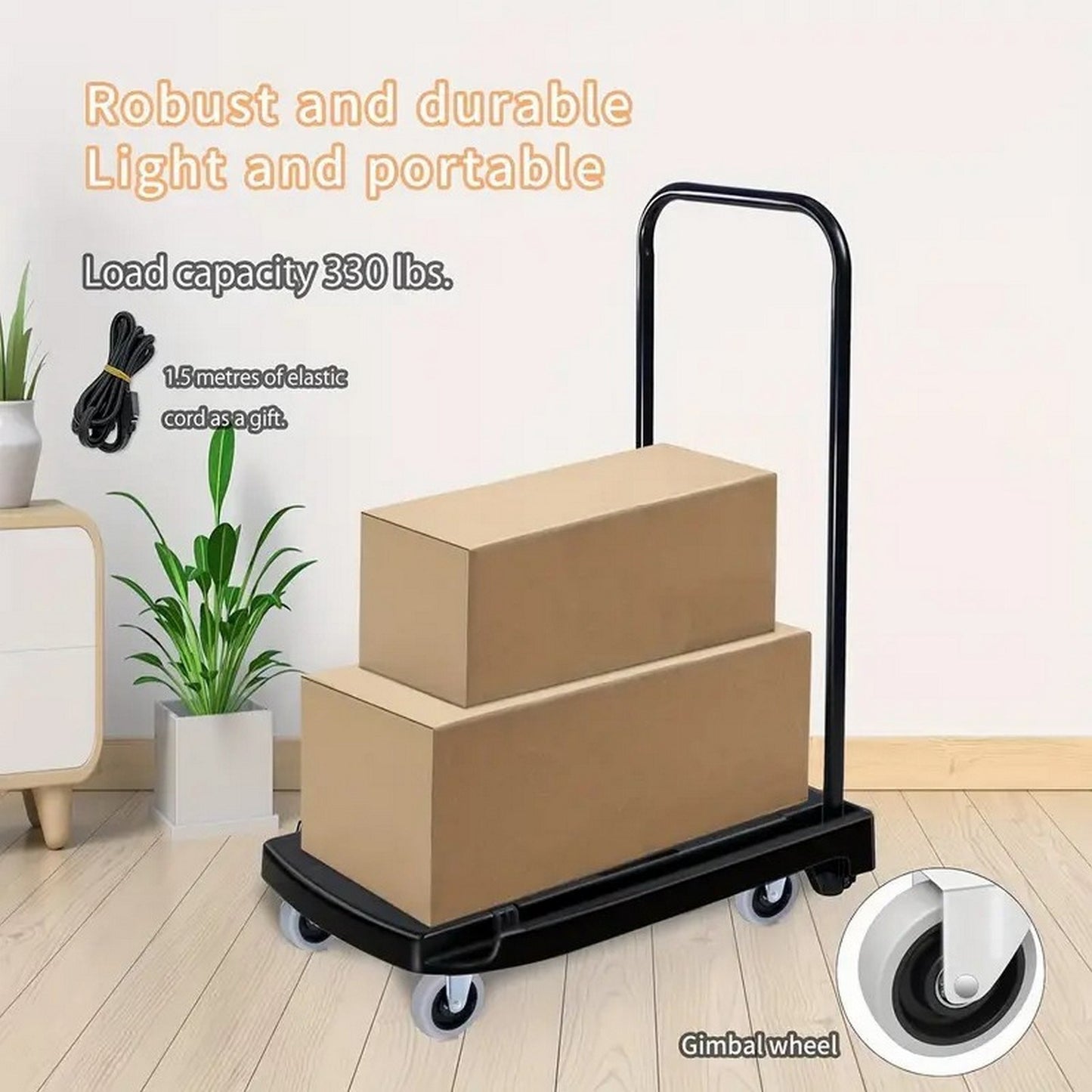 330 pound capacity black plastic steel body foldable trolley, trolley 4-wheel folding platform trolley, made of heavy-duty durable aluminum, prohibited from sale on Amazon