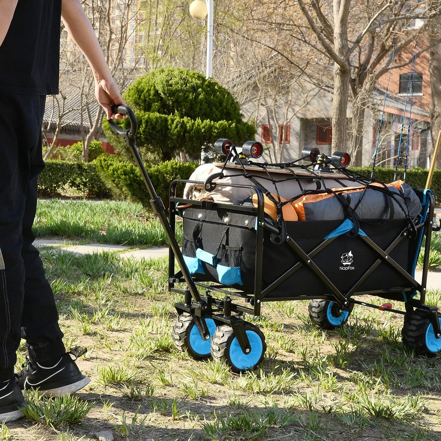 Collapsible Heavy Duty Beach Wagon Cart Outdoor Folding Utility Camping Garden Beach Cart with Universal Wheels Adjustable Handle Shopping