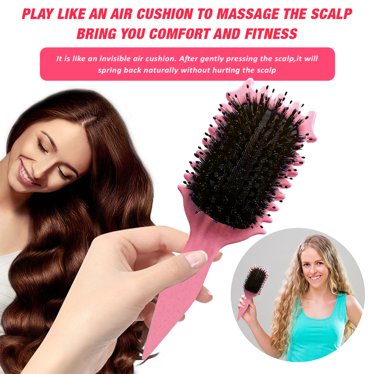 Curl Defining Brush,Boar Bristle Hair Brush Styling Brush for detangling,combing and shaping men and women,curls to reduce pulling and curl separation(Pink)