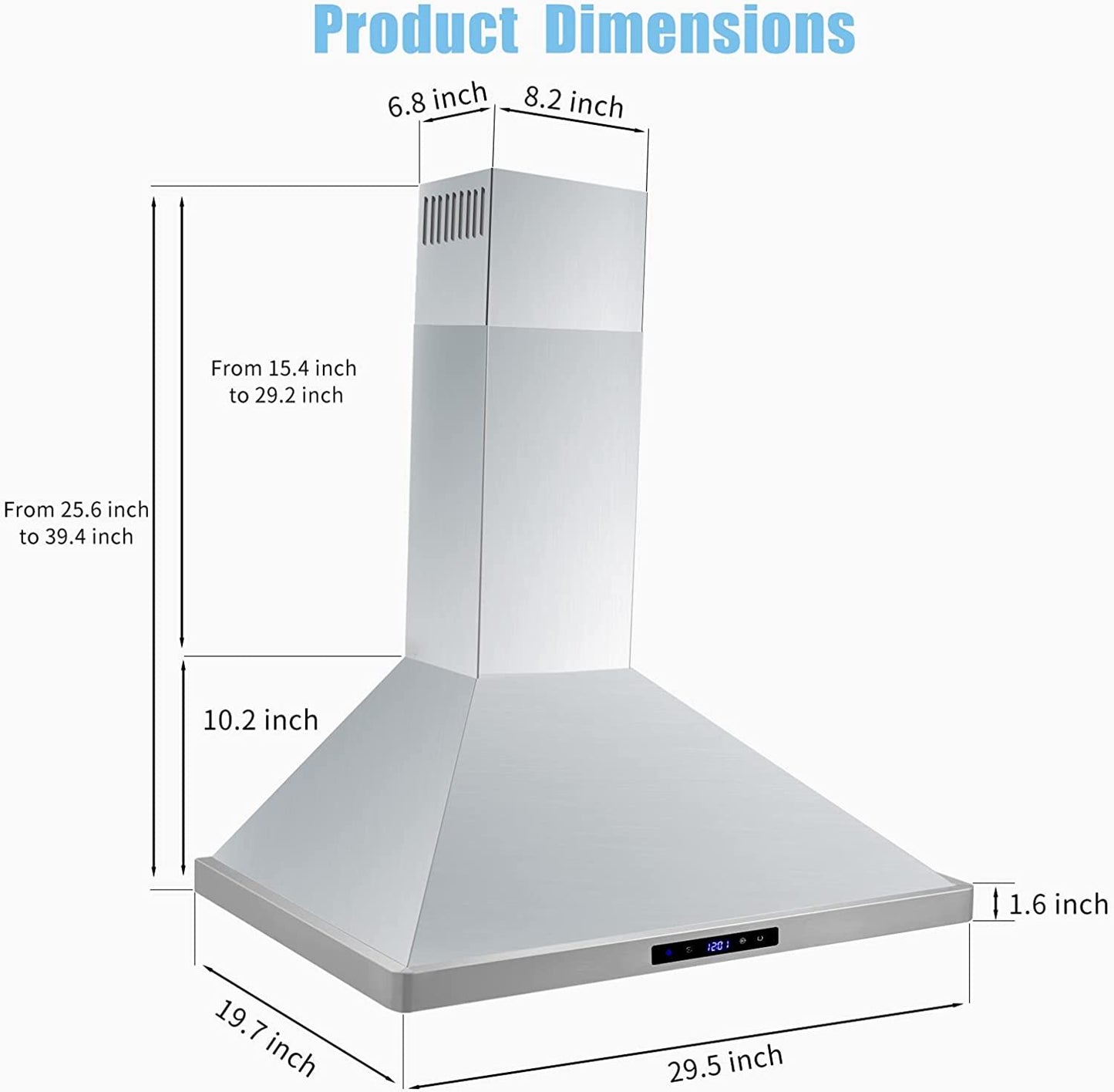 30/36 inch Range Hood 700CFM Wall Mount Stainless Steel Touch Control 3-speed Stove Vent