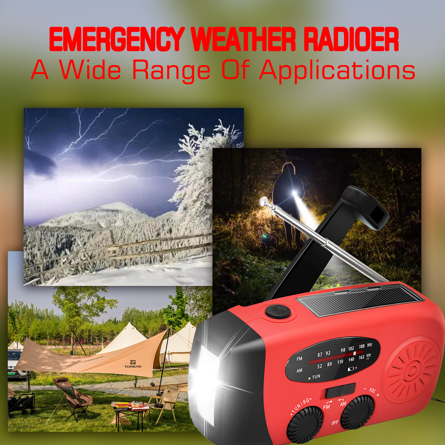 Emergency Hand Crank Radio with LED Flashlight for Emergency, AM/FM NOAA Portable Weather Radio with 2000mAh Power Bank Phone Charger, USB Charged & Solar Power for Camping, Emergency