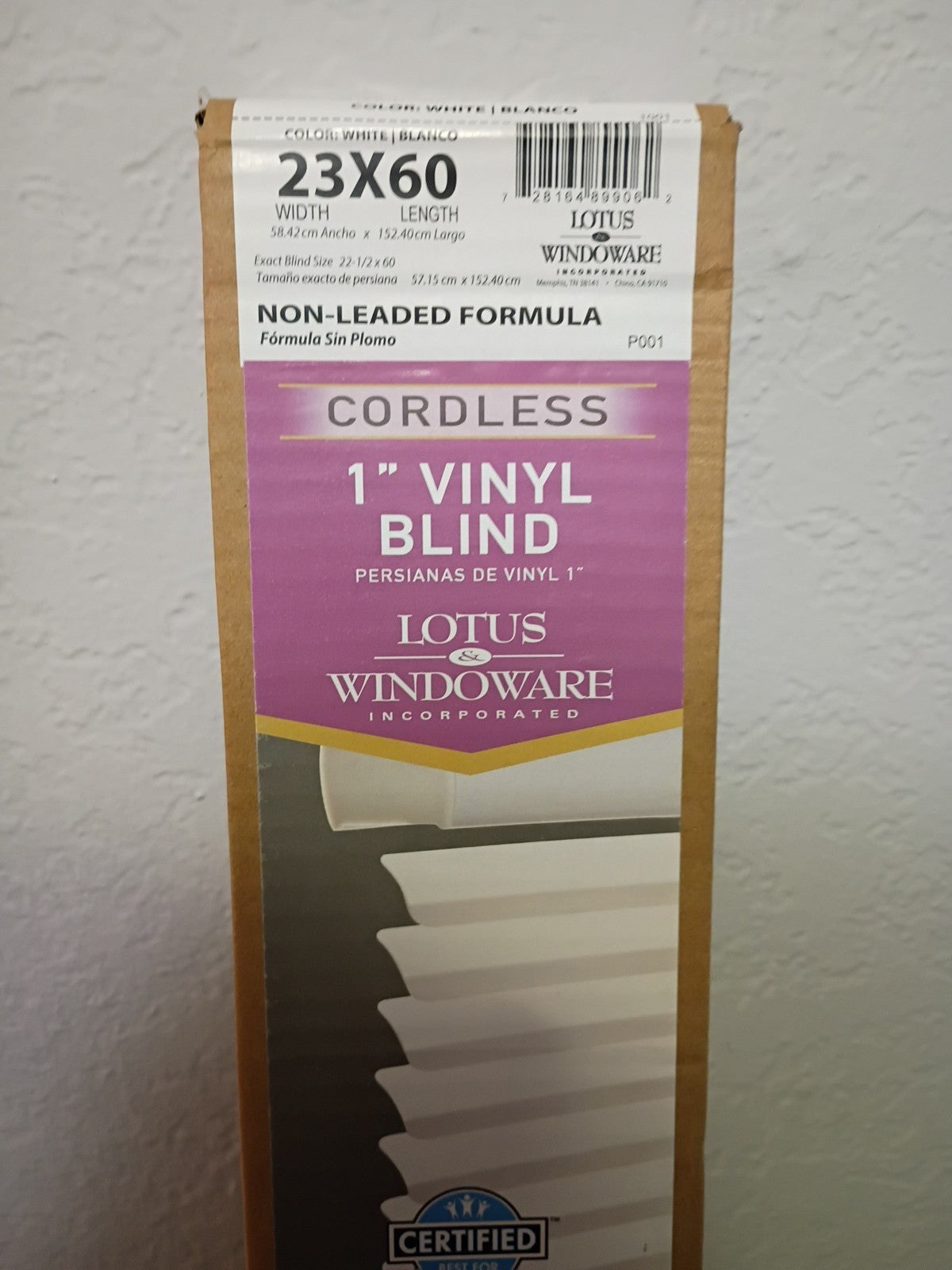 Lotus & Windoware 1" Cordless, Premium , Mini Blind  "23 x 60"