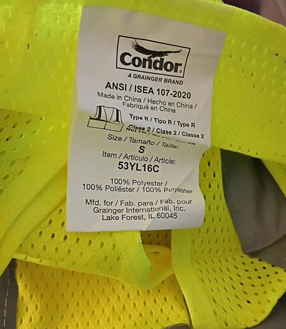 Condor 2 Pockets Yellow  High Vis Small Safety Vests Lot of 4