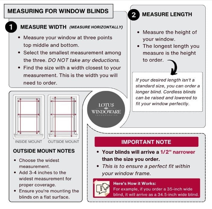 Lotus & Windoware 1" Cordless, Premium , Mini Blind  "23 x 60"