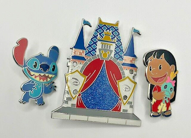 Disney Lilo & Stitch Build-a-pin with castle stage base pin 3 set pin carded