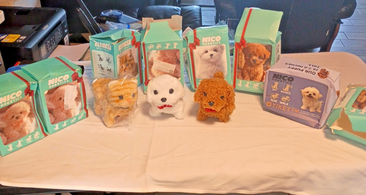 Robo Electronic Interactive Dogs Cats Walking Barking Lot Of 8 NEW Damaged Boxes