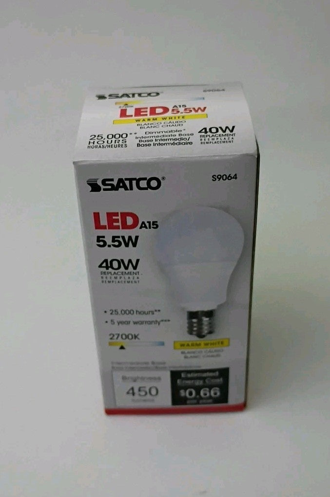 Satco S9064 LED Bulbs 5.5W=40W  Dimmable A15  Int Base Damp Locations
