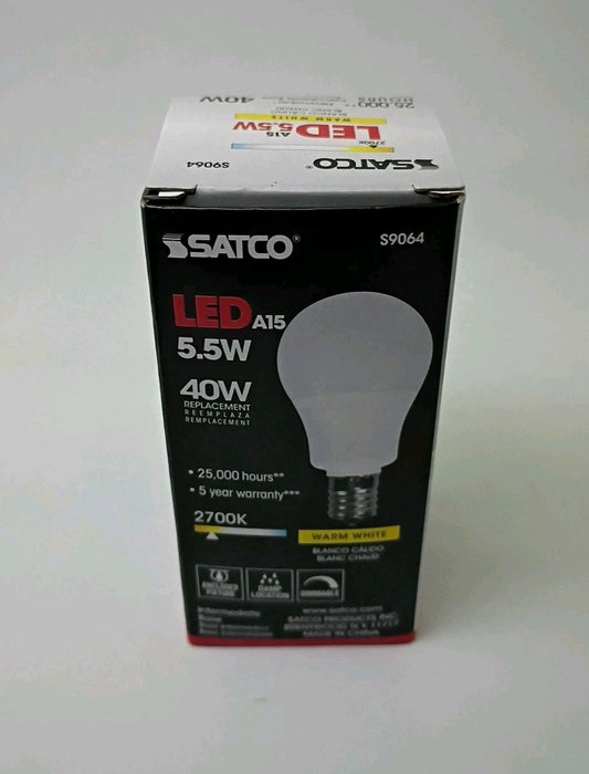 Satco S9064 LED Bulbs 5.5W=40W  Dimmable A15  Int Base Damp Locations
