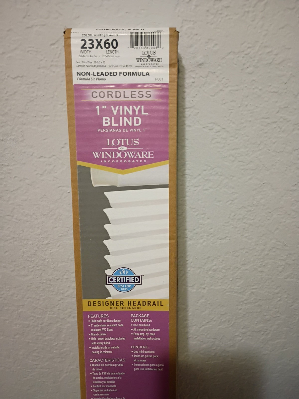 Lotus & Windoware 1" Cordless, Premium , Mini Blind  "23 x 60"