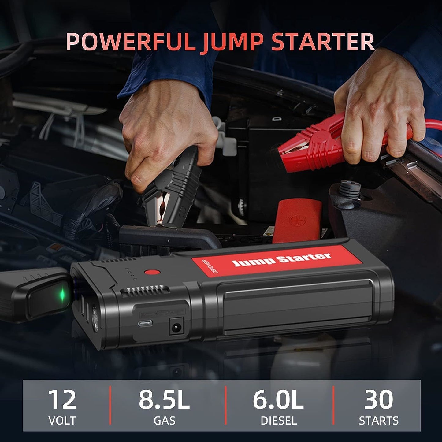 DBPOWER Car Battery Jump Starter 2500A 21800mAh - for up to 8.0L Gasoline/6.5L Diesel Engines, Portable 12V Auto Battery Booster, Power Pack, Quick Charging