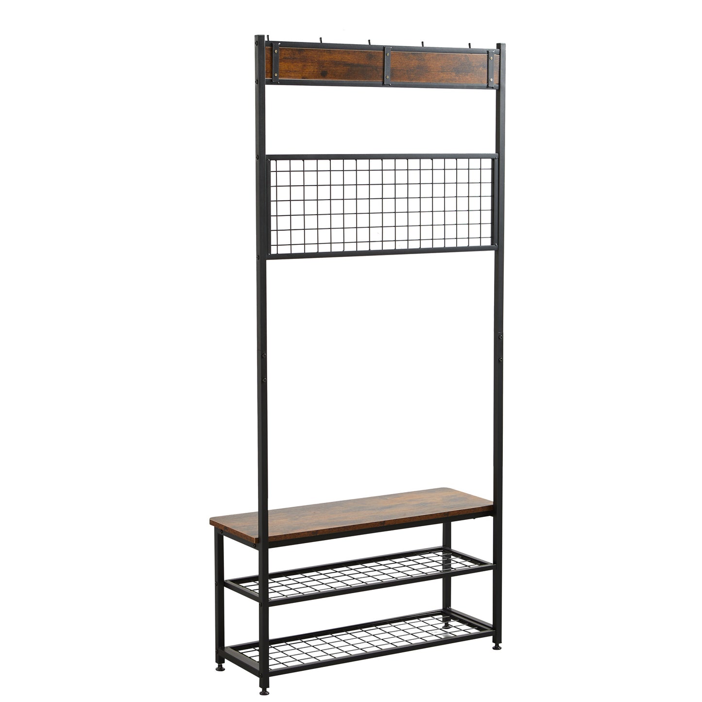 (Clearance) Coat Rack Shoe Bench;  Storage Bench;  Wood Look Furniture with Metal Frame;  3-in-1 Design