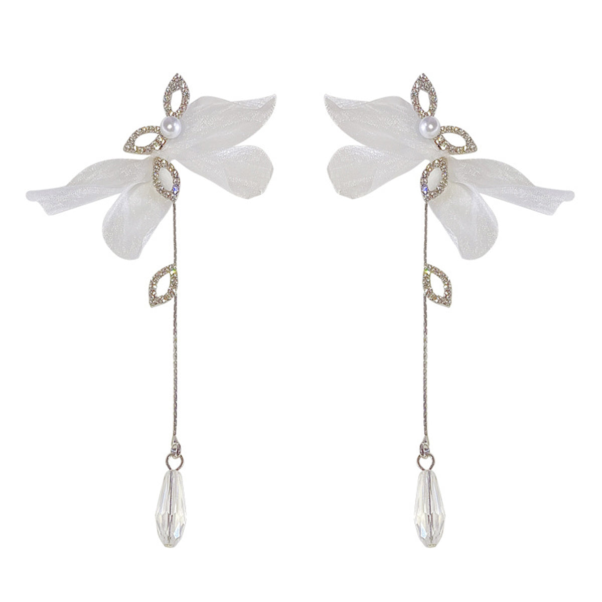Butterfly Wing Earrings, Chiffon Fabric Earrings Flower Petals Long Earrings