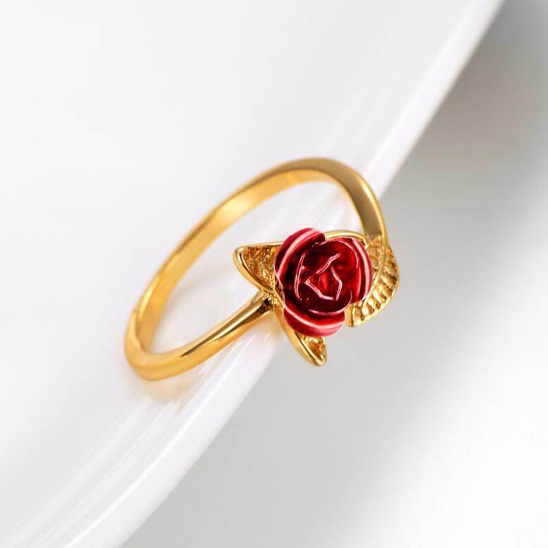 Rose Flower Leaves Opening Ring For Women Flowers Adjustable Finger Ring Valentine's Day Engagement Jewelry Gift
