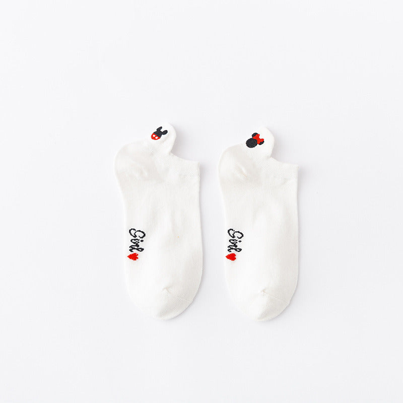 Summer Disney Women's Socks Anime Mickey Mouse Cute Solid Color Cartoon Socks Shallow Mouth Breathable Invisible Short Socks