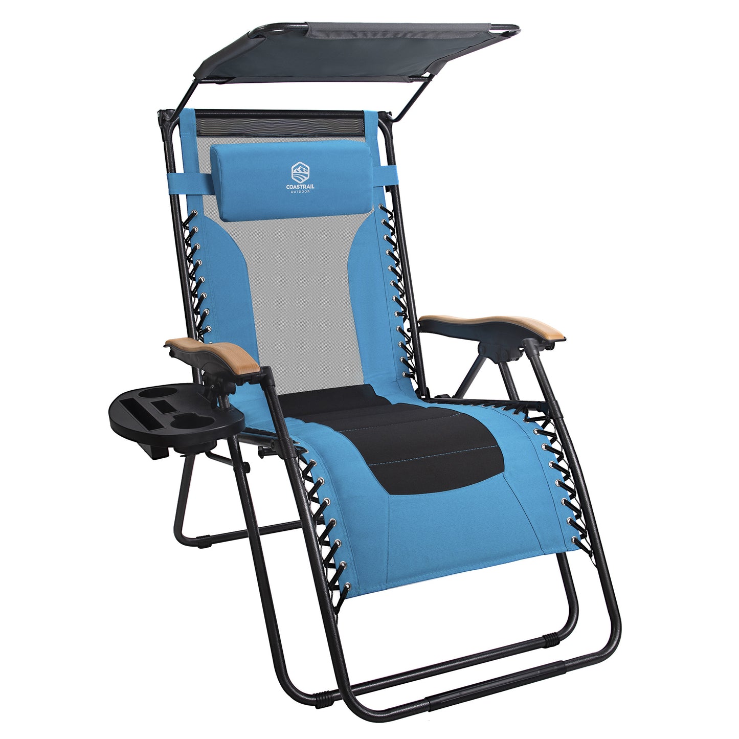Outdoor Premium Zero Gravity Reclining Lounge Chair with Sun Shade;  Padded Seat;  Cool Mesh Back;  Pillow;  Cup Holder & Side Table for Sports Yard Patio Lawn Camping;  Support 400lbs
