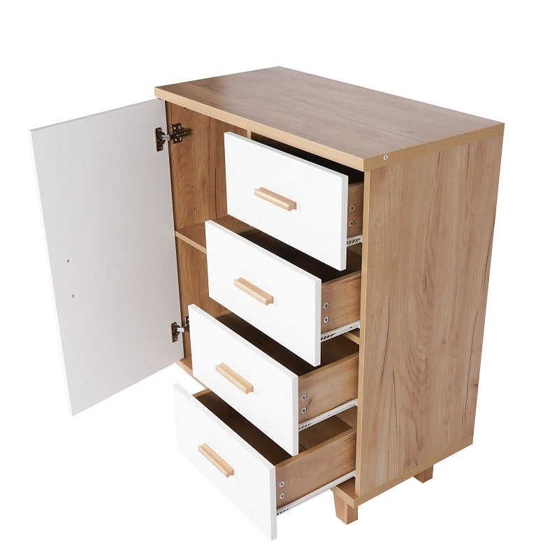 Dresser Bedroom Storage Drawer Organizer Closet Hallway Storage Cabinet with 1 Door 4 Drawers, Wood Dresser Chest for Living Room Bedroom (Out of Stock, 10TH Auguest arrive)