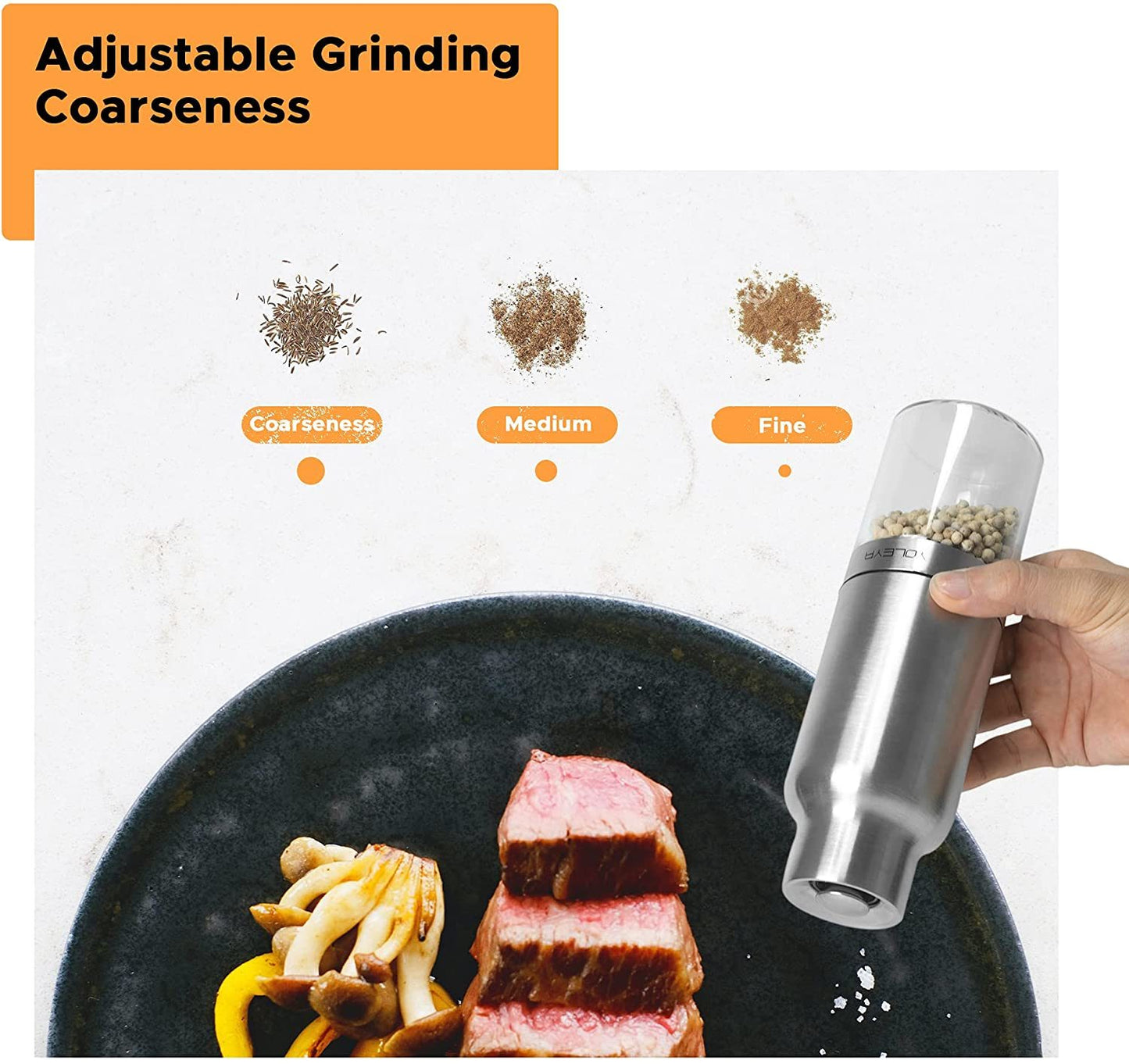 Gravity Electric Salt and Pepper Grinder Set - Automatic Pepper or Salt Mill Shaker, Spice Grinder Battery-Operated with Adjustable Coarseness,One Hand Operated,Utility Brush,Premium Stainless Steel
