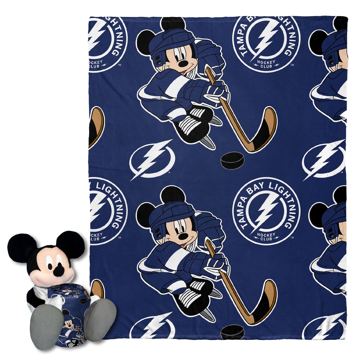 Lightnings OFFICIAL NHL & Disney's Mickey Mouse Character Hugger Pillow & Silk Touch Throw Set;  40" x 50"