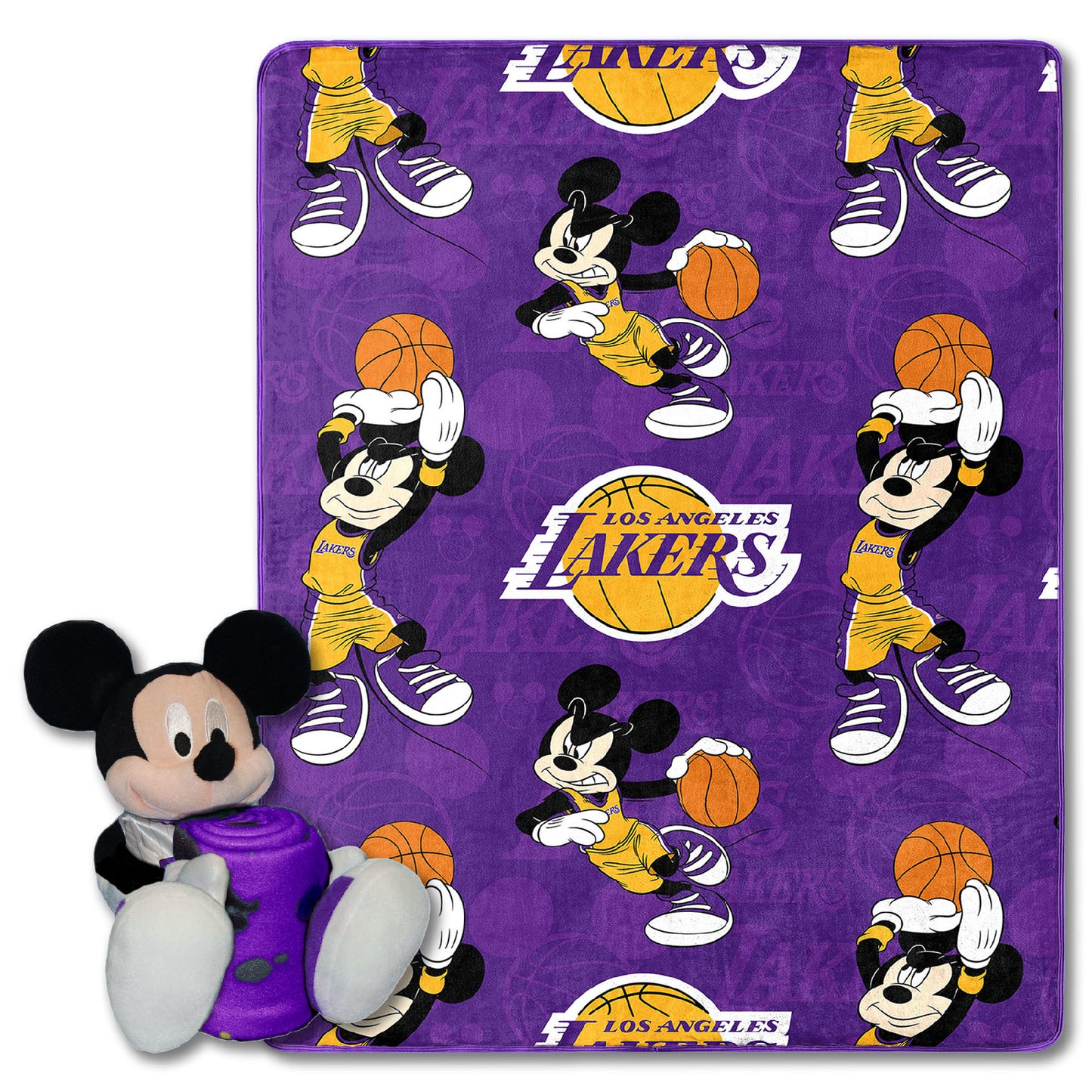 Lakers OFFICIAL NBA & Disney's Mickey Mouse Character Hugger Pillow & Silk Touch Throw Set;  40" x 50"