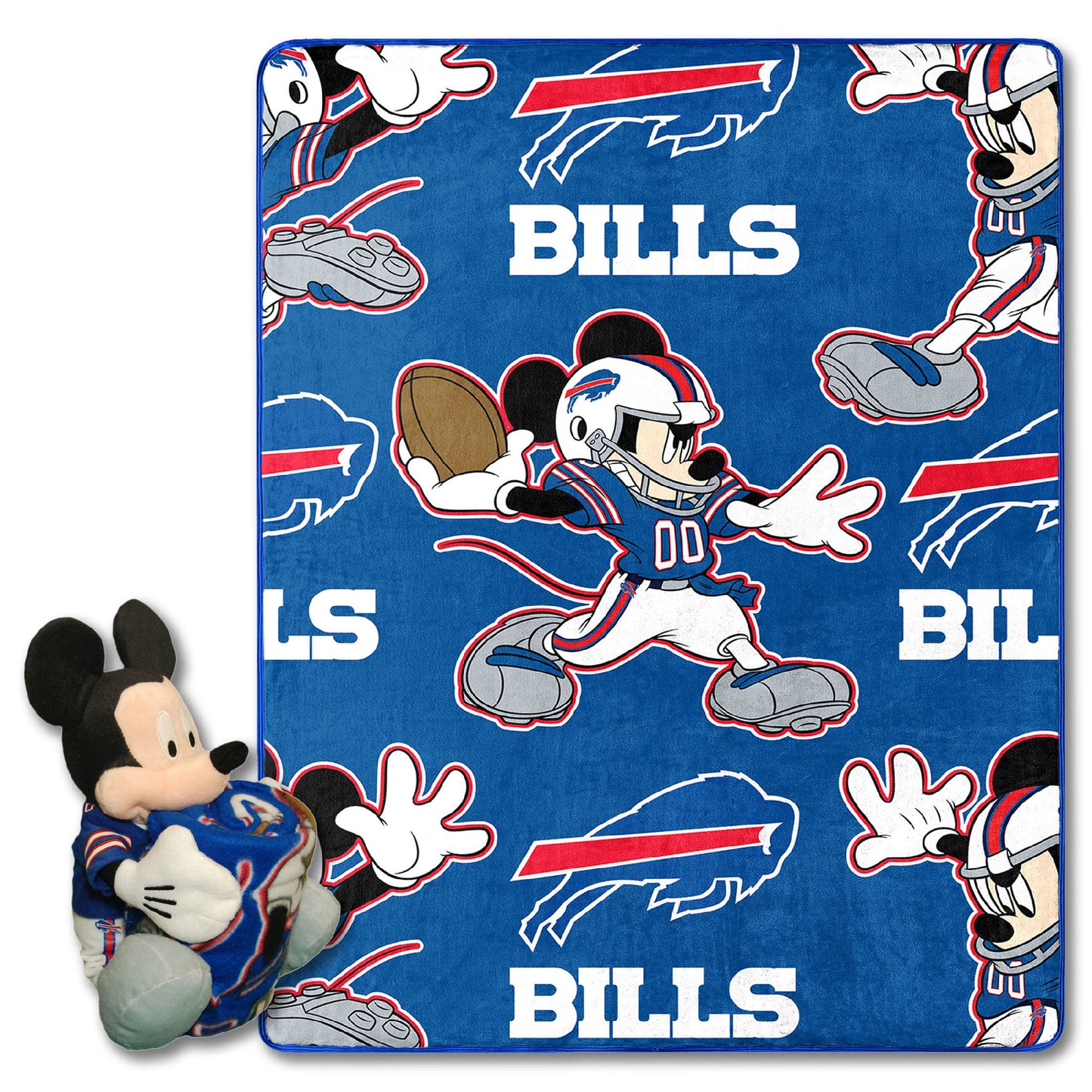 Bills OFFICIAL NFL & Disney's Mickey Mouse Character Hugger Pillow & Silk Touch Throw Set;  40" x 50"