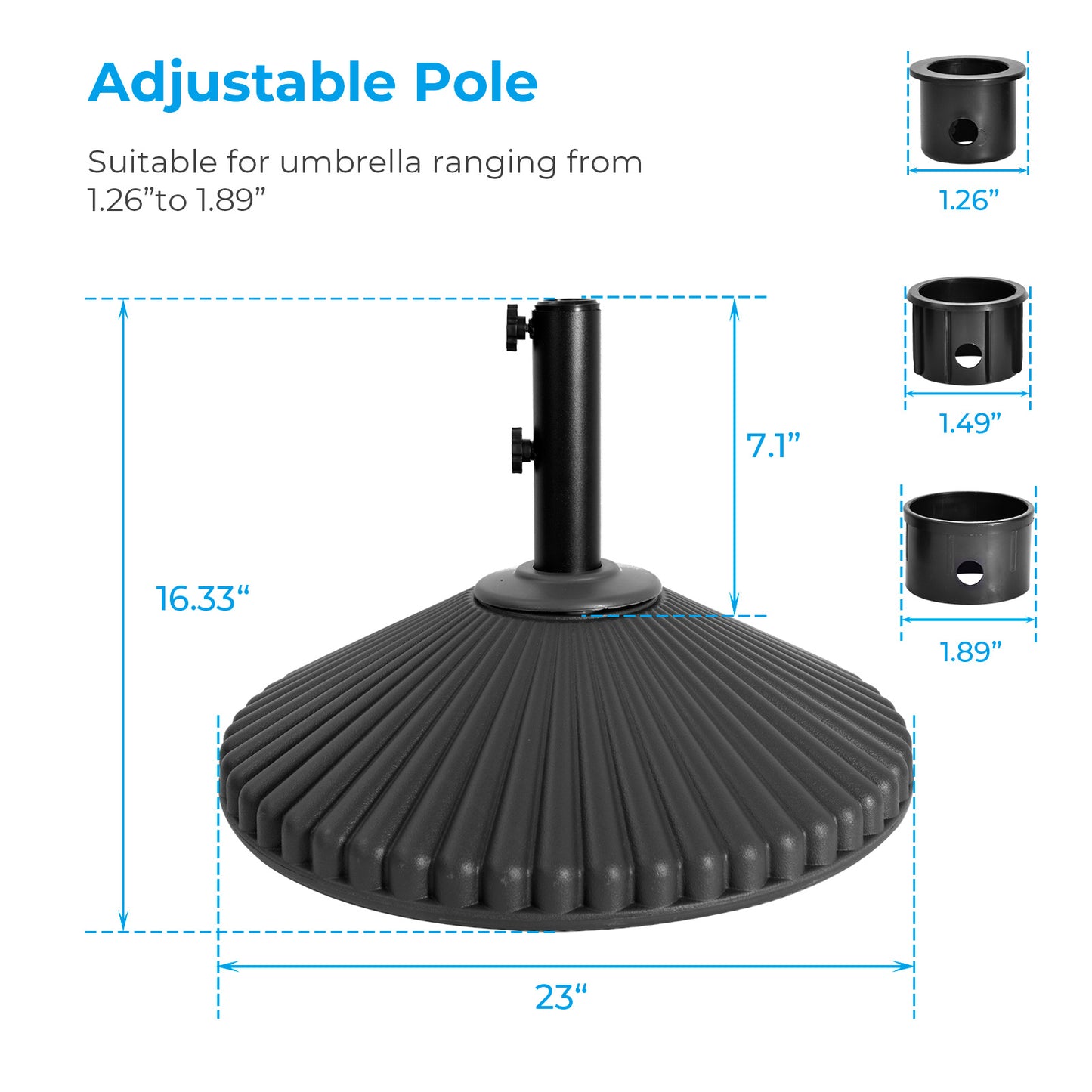 100 lb Patio Umbrella Base 23" Diameter Round Heavy Duty Outdoor Stand Plastic Water and Sand Filled for Deck;  Lawn;  Garden;  Pool;  Market