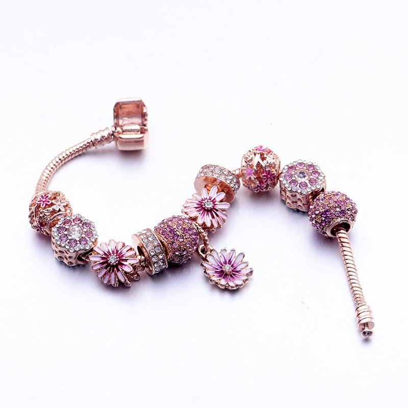 Rose Gold Garden Daisy Series European Bead Bracelet 521 Valentine's Day Gift For Girlfriend